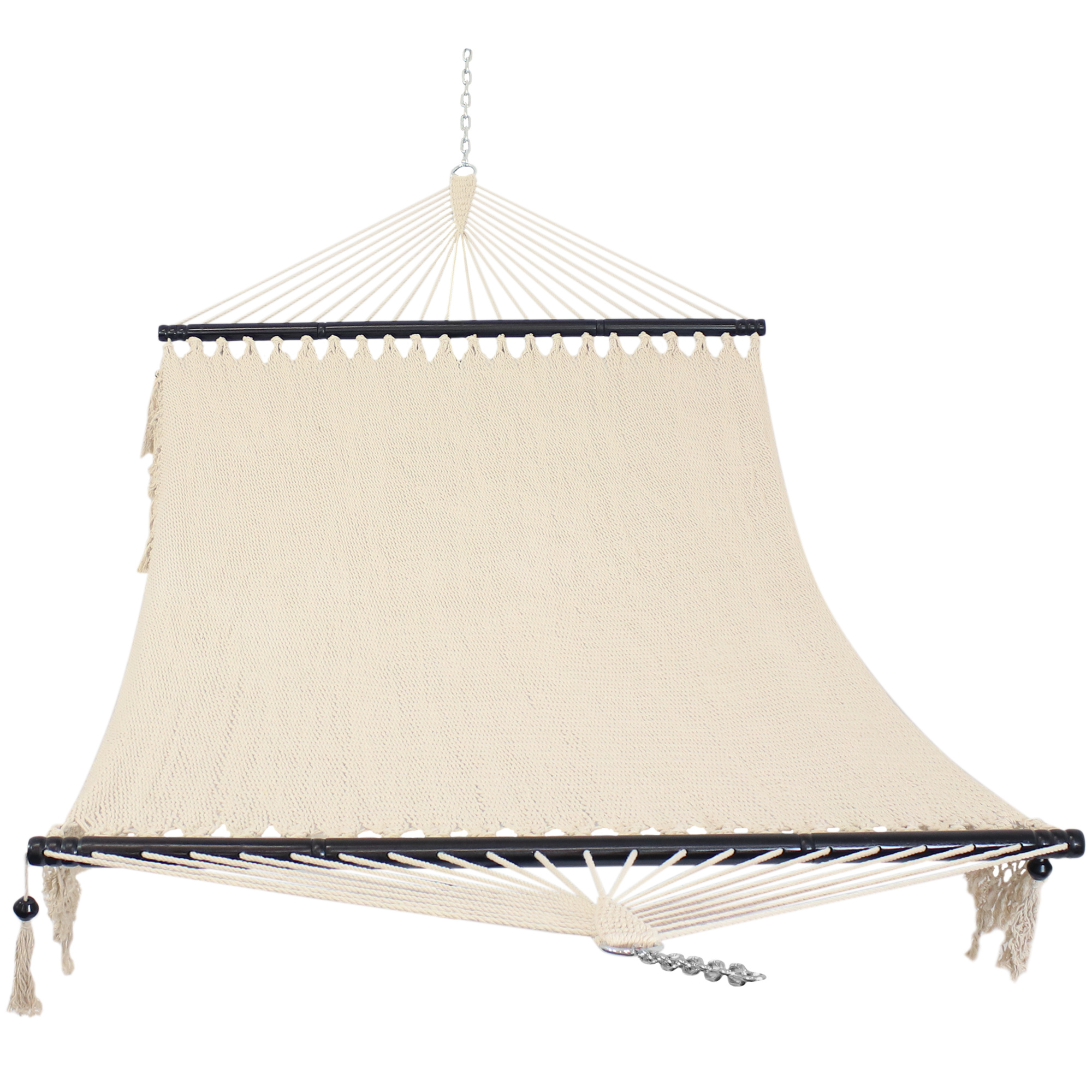 Sunnydaze Decor, 2-Person Woven Hammock with Spreader Bars - White, Color Beige, Capacity 600 lb, Material Polyester, Model# LY-120